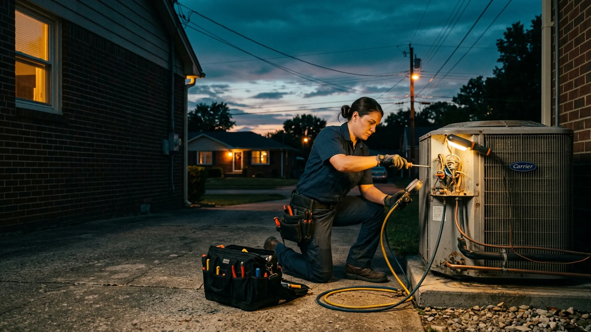 HVAC technician in the field while Nexa handles admin